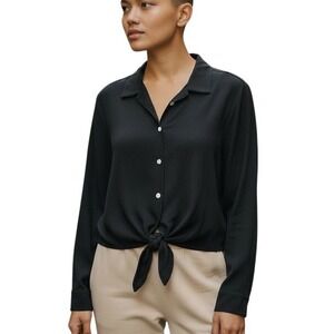 Chicos Travelers Y2K 90s Black Button Down Tie Longsleeve Shirt Size 2 US 12